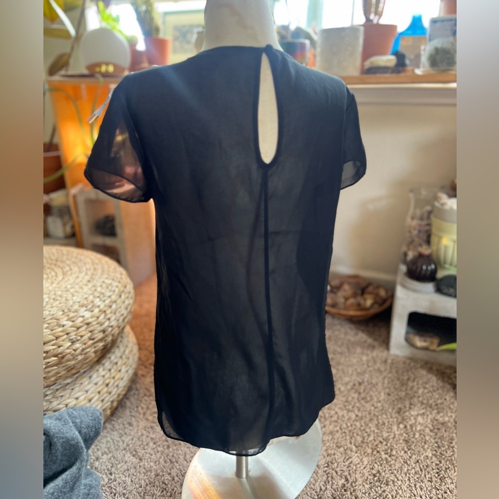 Banana Republic Black Sheer Short-Sleeve Blouse keyhole back sexy